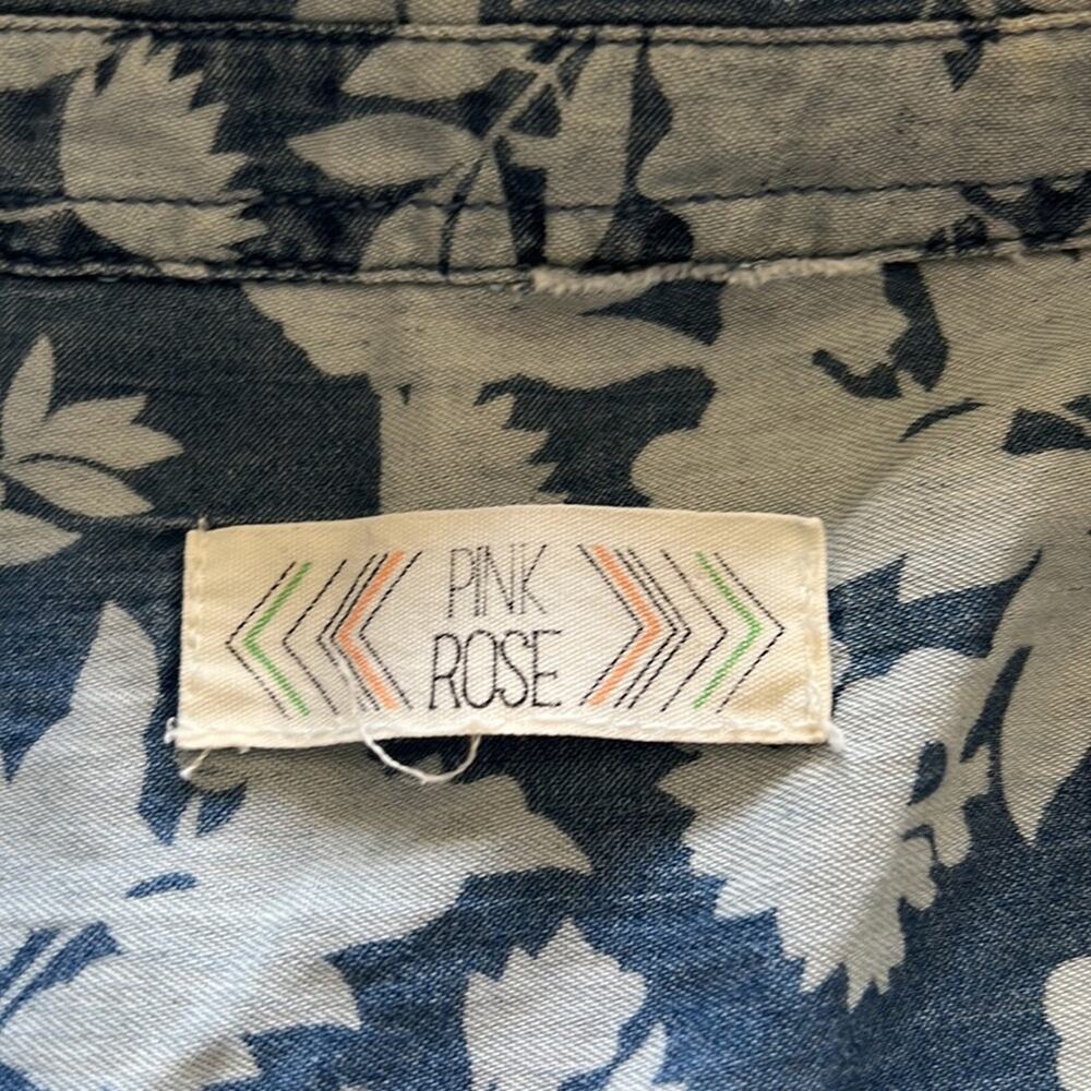 Pink Rose Size L Blue Floral Print Chambray Shirt Dress with Belt - Picture 5 of 10